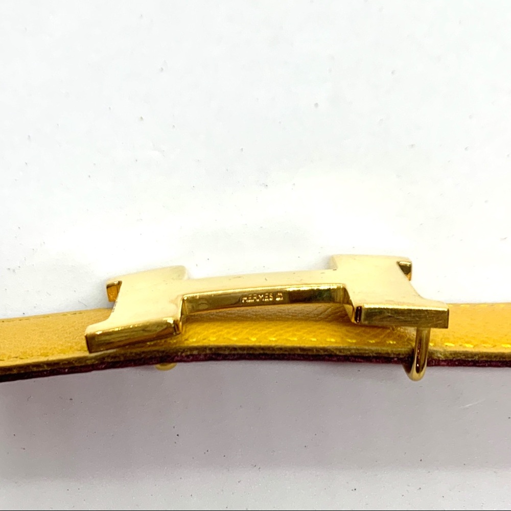 HERMES Narrow H Yellow Red Reversible Leather Belt - Picture 2 of 8
